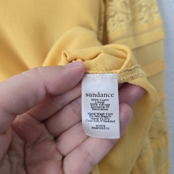 Sundance XS Yellow Button Down Sheer Lined Blouse - Embellished Sleeves - Picture 4 of 6